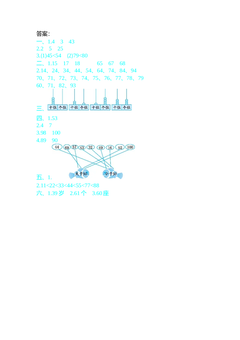 第三单元测试卷B_一年级上下册资料_1年级下册教学资源包课件+课时练_第三单元100以内数的认识_单元资料汇总_单元测试卷