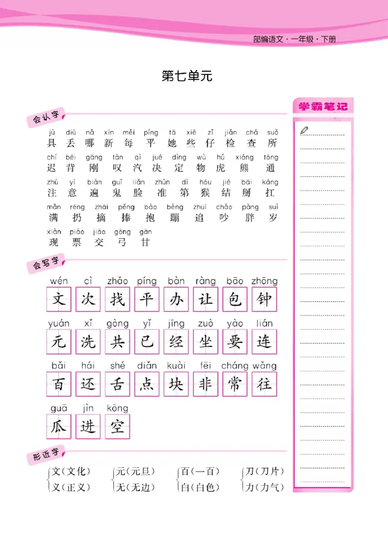 语文1年级1-8单元课堂知识清单_一年级上下册资料_小学一年级学习资料-25年更新版_1-02、小学一年级语文下册_3-6-2-1、复习、知识点、归纳汇总_部编（人教）版_知识汇总