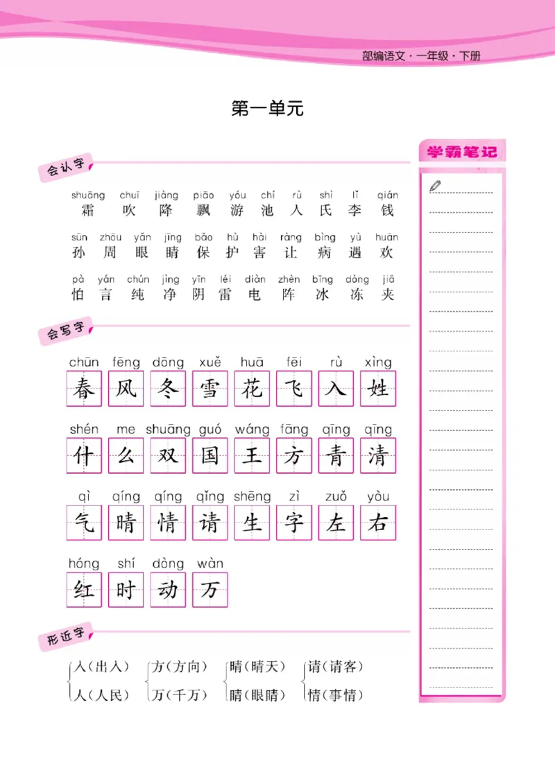 语文1年级1-8单元课堂知识清单_一年级上下册资料_小学一年级学习资料-25年更新版_1-02、小学一年级语文下册_3-6-2-1、复习、知识点、归纳汇总_部编（人教）版_知识汇总