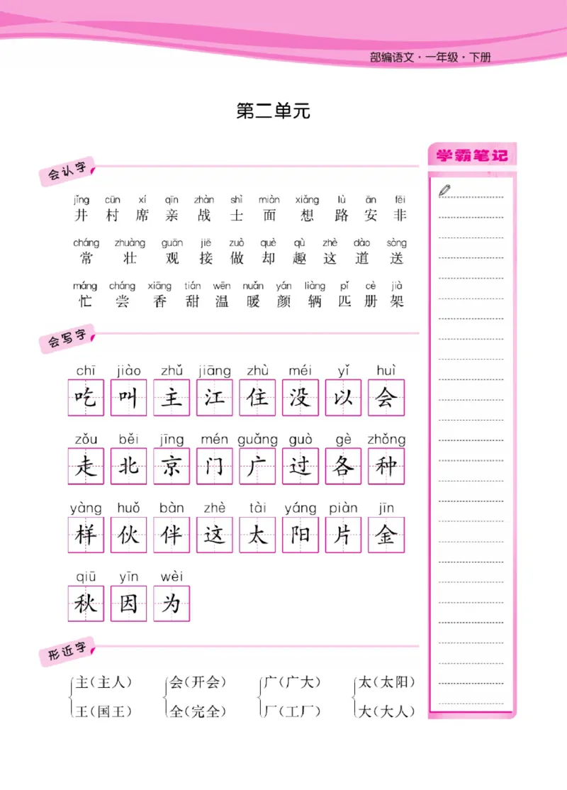 语文1年级1-8单元课堂知识清单_一年级上下册资料_小学一年级学习资料-25年更新版_1-02、小学一年级语文下册_3-6-2-1、复习、知识点、归纳汇总_部编（人教）版_知识汇总