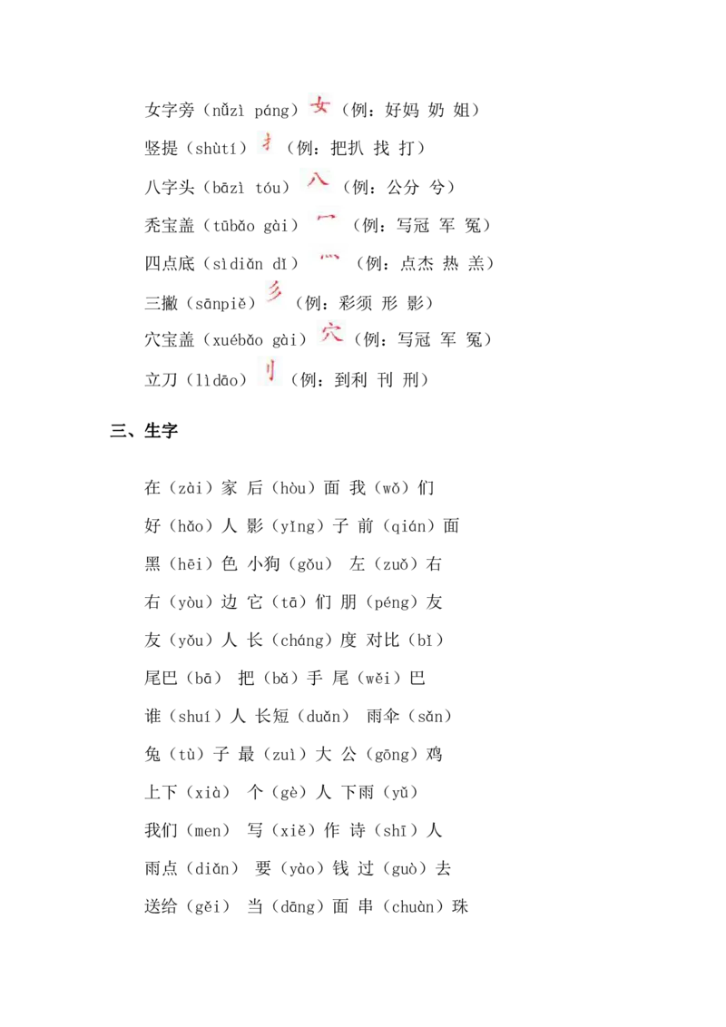 统编版小学语文一年级（上）知识点梳理_一年级上下册资料_小学一年级学习资料-25年更新版_1-01、小学一年级语文上册_01、知识汇总_一（上）语文单元知识重点