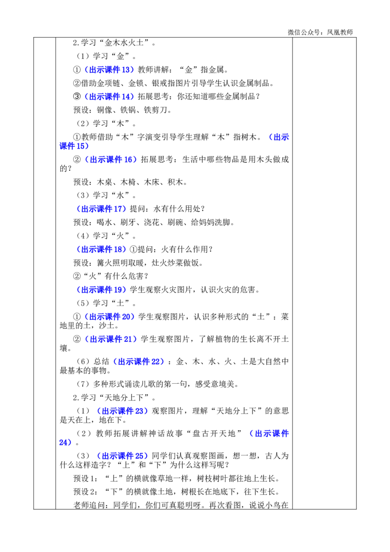 识字2金木水火土优质版教案_25秋七彩课堂统编版语文一年级上册教学资源包_七彩课堂统编版语文一年级上册教案_优质版教案_第一单元