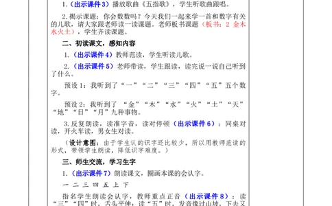 识字2金木水火土优质版教案_25秋七彩课堂统编版语文一年级上册教学资源包_七彩课堂统编版语文一年级上册教案_优质版教案_第一单元