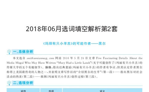 2018.06英语六级选词填空第2套解析_六级_六级选词填空_六级选词填空解析