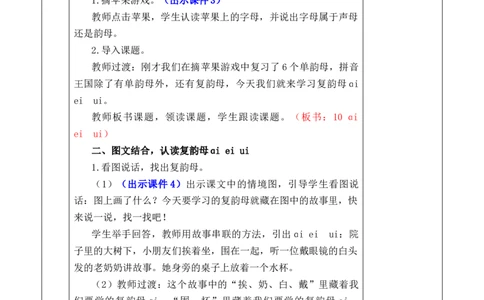 汉语拼音10ɑieiui优质版教案_25秋七彩课堂统编版语文一年级上册教学资源包_七彩课堂统编版语文一年级上册教案_优质版教案_第四单元