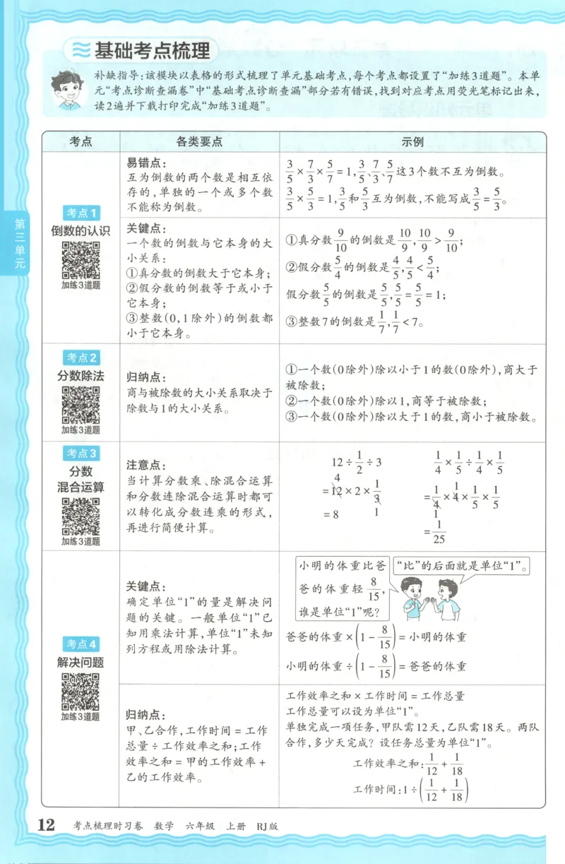 补缺手册_25秋小学语数英习题试卷_数学_人教版_25秋1-6年级上册数学《王朝霞考点梳理时习卷》_六年数学上册《王朝霞考点梳理时习卷》人教25秋