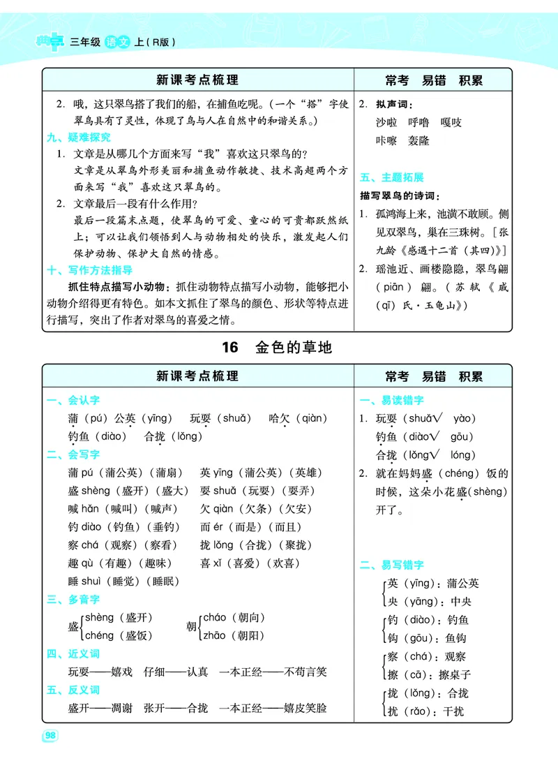 部编版三年级（上册）语文全册每一课考点梳理(需掌握)_三年级上下册资料_小学三年级学习资料-25年更新版_3-01、小学三年级语文上册_3-1-1、复习、知识点、归纳汇总