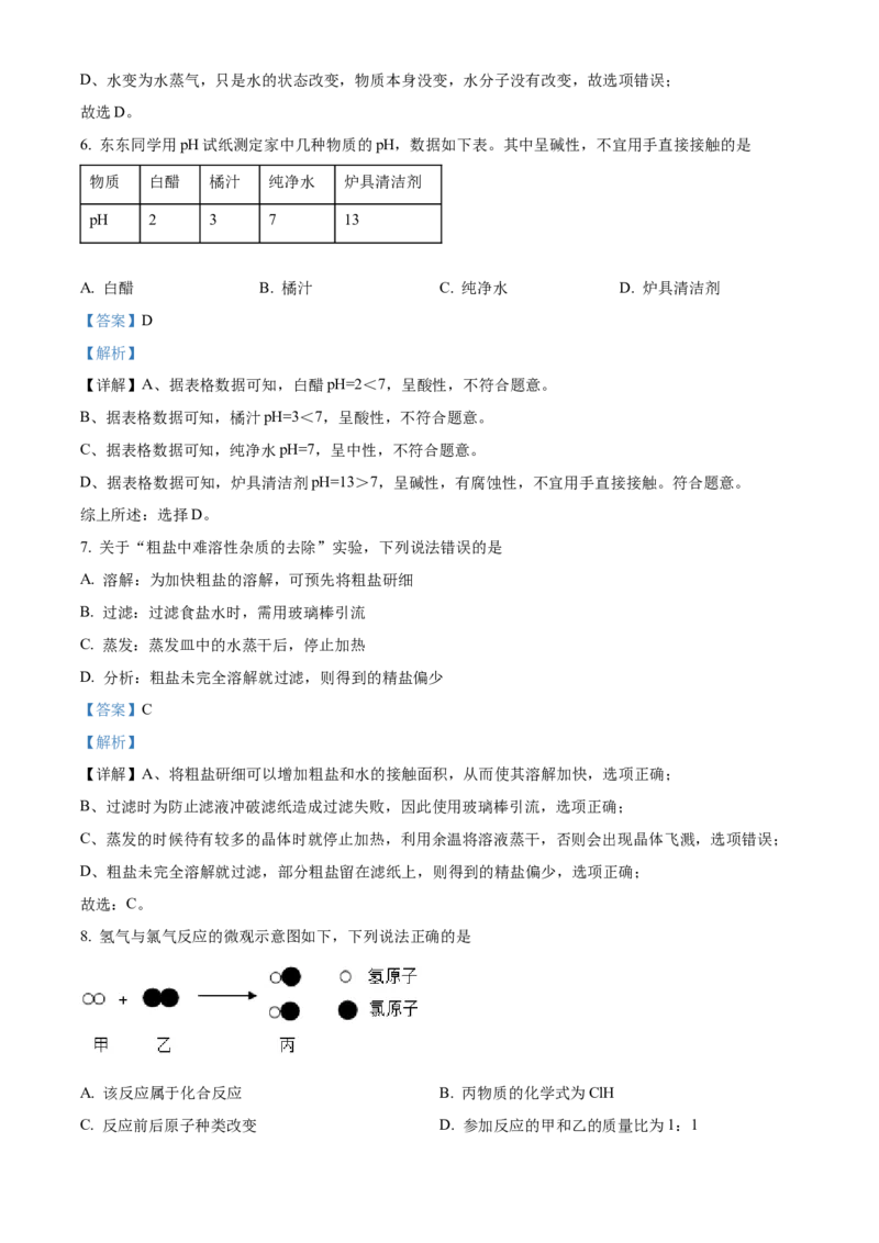 2022年吉林省长春市中考化学真题（解析卷）_吉林省长春市-历年中考真题_5-吉林省长春市-中考化学（2016-2025）