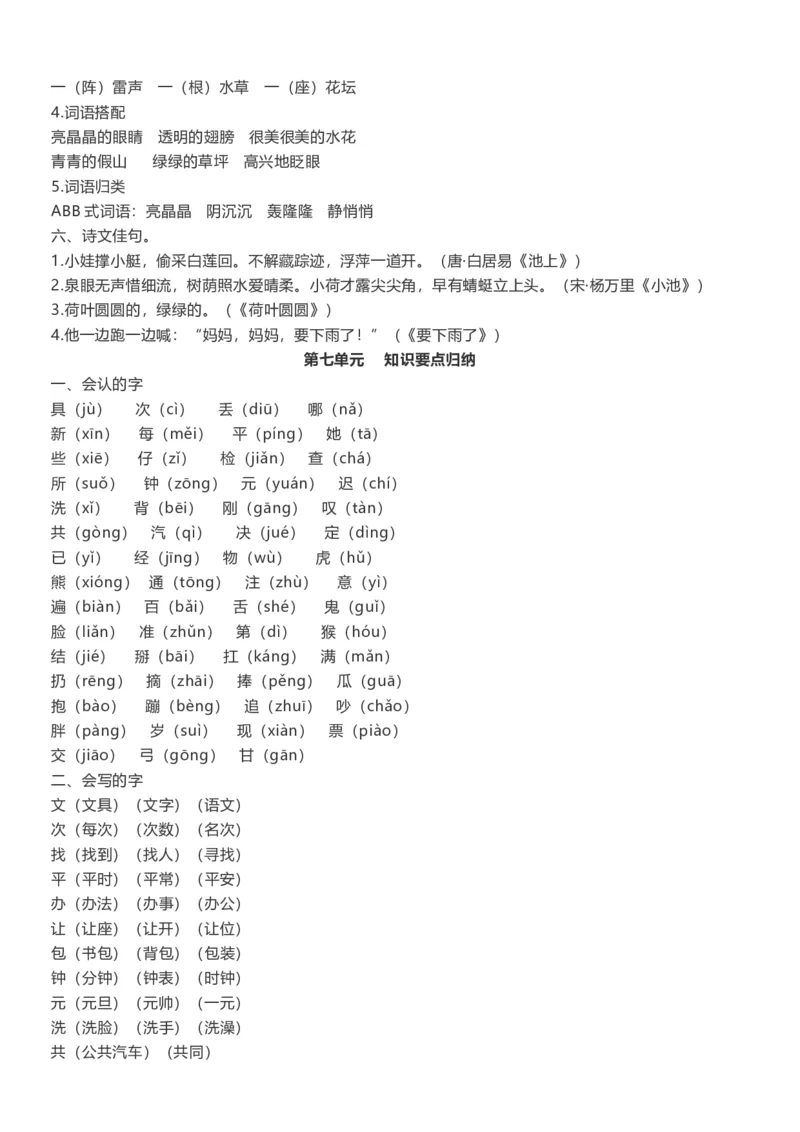 部编版一年级语文下册知识点总结(全册1-8单元)_一年级上下册资料_小学一年级学习资料-25年更新版_1-02、小学一年级语文下册_3-6-2-1、复习、知识点、归纳汇总_部编（人教）版_知识汇总