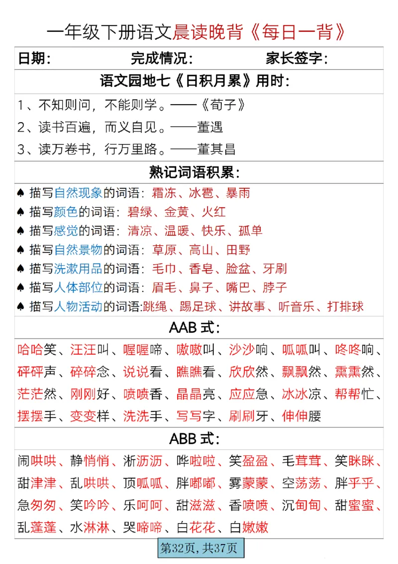 语文一年级下册晨读晚背每日一背_一年级上下册资料_一年级上语数英上下册学习资料_3-6-2、小学一年级语文下册_统编、部编、人教（语文全国统一只有一个版）_2024更新
