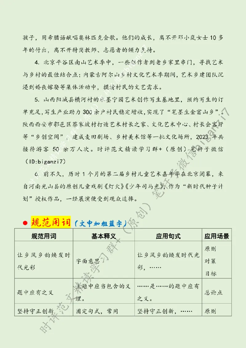 0910---标注绿-以艺术赋能乡村全面振兴_2026考公资料_（57）申论材料_00、笔杆子晨读材料_2024笔杆子晨读_笔杆子9月时政_0910以艺术赋能乡村全面振兴话题：乡村振兴