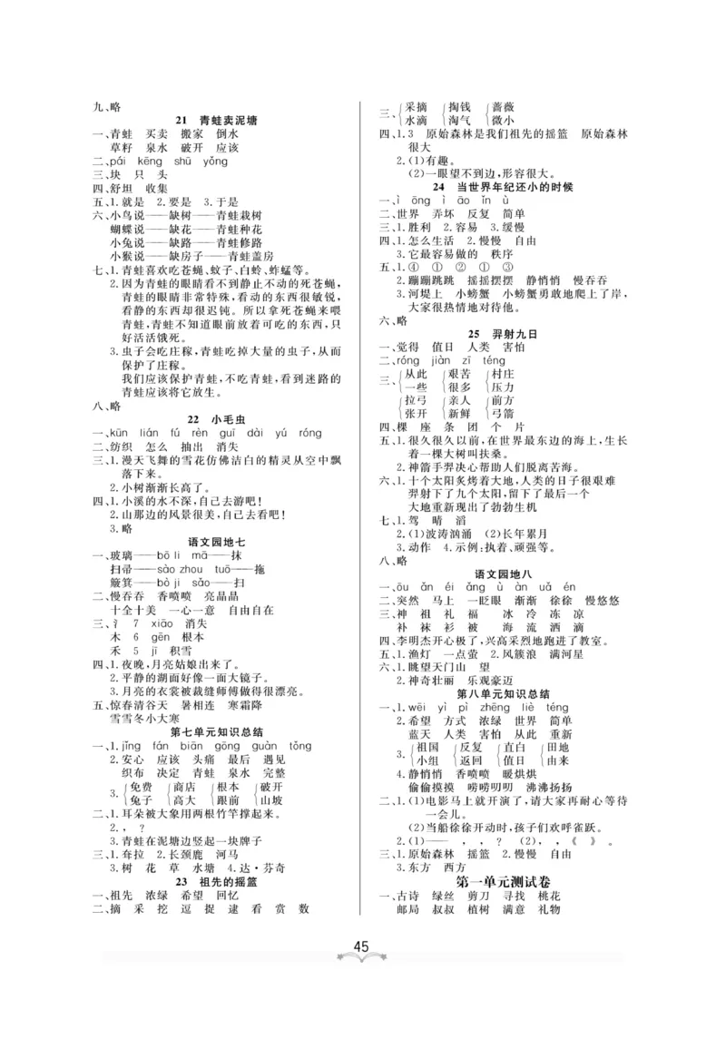 测试卷及参考答案_二年级上下册资料_小学二年级学习资料-25年更新版_2-02、小学二年级语文下册_2-2-2、练习题、作业、试题、试卷_电子册类_《黄冈冠军课课练》语文2年级下册（RJ）