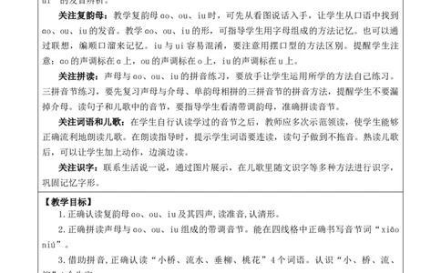 汉语拼音11ɑoouiu优质版教案_25秋七彩课堂统编版语文一年级上册教学资源包_七彩课堂统编版语文一年级上册教案_优质版教案_第四单元