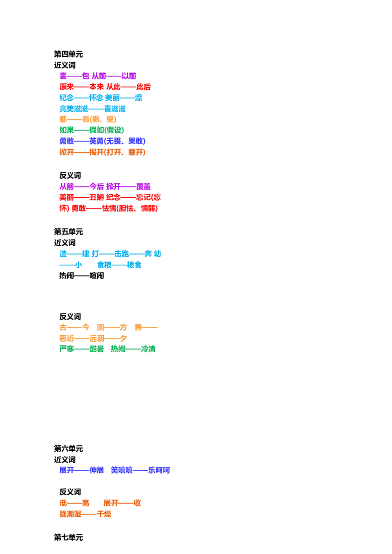 部编一年级语文下册近义词反义词汇总_一年级上下册资料_小学一年级学习资料-25年更新版_1-02、小学一年级语文下册_3-6-2-1、复习、知识点、归纳汇总_部编（人教）版_知识汇总