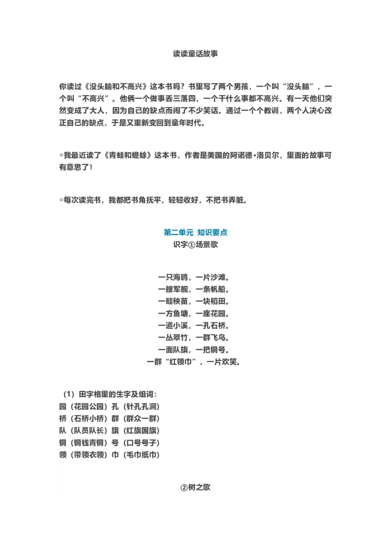 部编新人教版小学语文二年级上册-语文重点知识点汇总2_二年级上下册资料_小学二年级学习资料-25年更新版_2-01、小学二年级语文上册_2-1-1、复习、知识点、归纳汇总