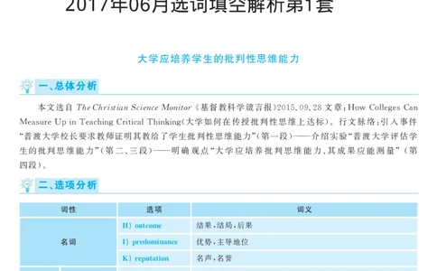 2017.06英语六级选词填空第1套解析_六级_六级选词填空_六级选词填空解析