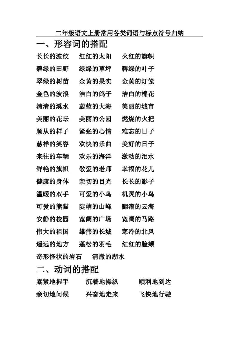 部编新人教版小学语文二年级上册-语文各类词语与标点符号归纳_二年级上下册资料_小学二年级学习资料-25年更新版_2-01、小学二年级语文上册_2-1-1、复习、知识点、归纳汇总