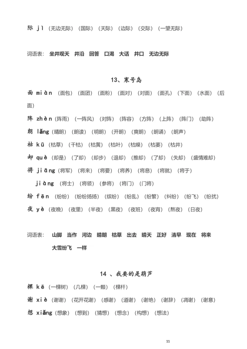 部编版小学二年级语文上册生字拼音组词_二年级上下册资料_小学二年级学习资料-25年更新版_2-01、小学二年级语文上册_2-1-1、复习、知识点、归纳汇总