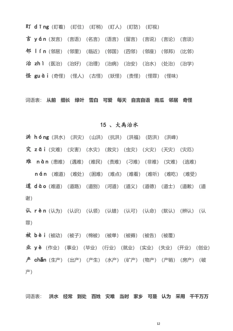 部编版小学二年级语文上册生字拼音组词_二年级上下册资料_小学二年级学习资料-25年更新版_2-01、小学二年级语文上册_2-1-1、复习、知识点、归纳汇总