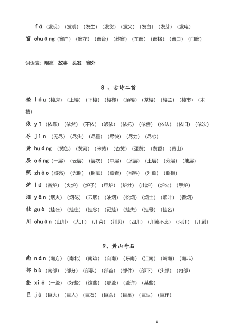 部编版小学二年级语文上册生字拼音组词_二年级上下册资料_小学二年级学习资料-25年更新版_2-01、小学二年级语文上册_2-1-1、复习、知识点、归纳汇总