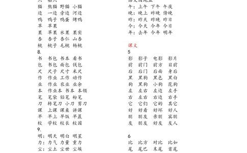 部编版一年级上学期语文词语表_一年级上下册资料_小学一年级学习资料-25年更新版_1-01、小学一年级语文上册_01、知识汇总
