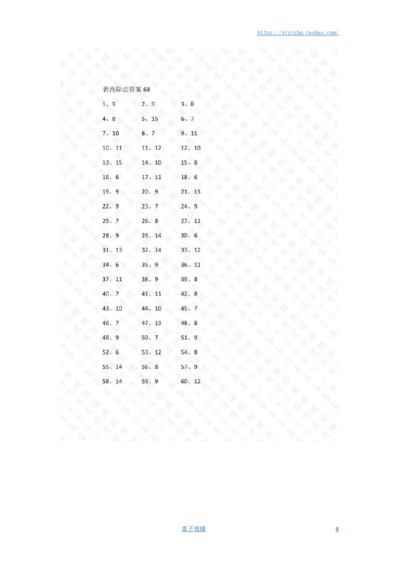 表内除法第61~80篇（高级）答案_小学数学口算竖式脱式计算应用题一二三四五六年级上下册电_小学数学口算题库电子版（1-6）_小学数学口算二年级_口算题适合2年级