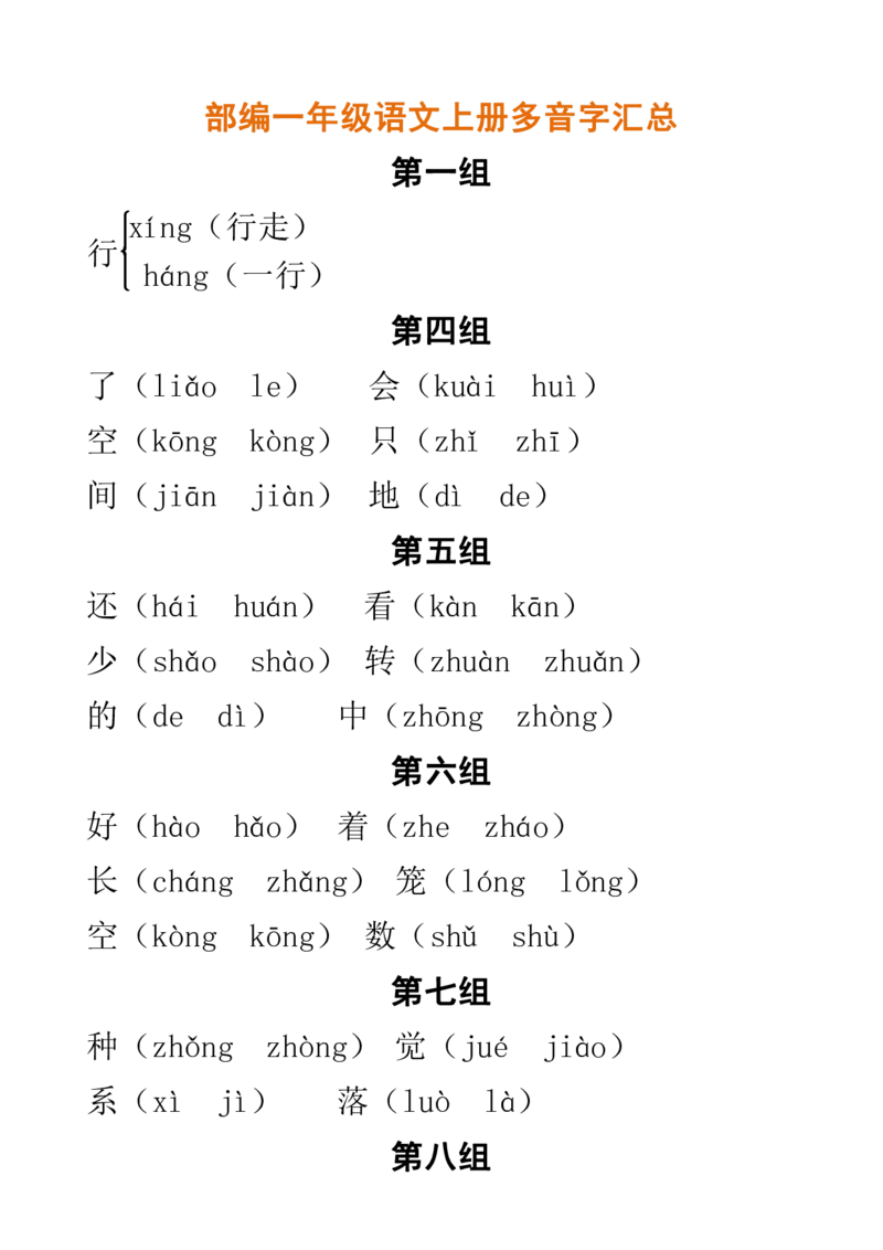 部编一年级语文上册多音字汇总_一年级上下册资料_小学一年级学习资料-25年更新版_1-01、小学一年级语文上册_01、知识汇总_语文一（上）重点文件总汇
