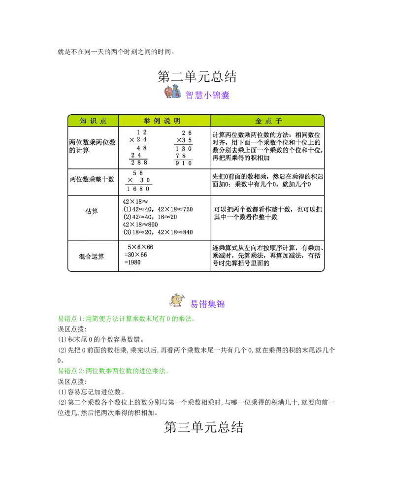 本册知识清单_三年级上下册资料_小学三年级学习资料-25年更新版_3-04、小学三年级数学下册_3-4-1、复习、知识点、归纳汇总_冀教版