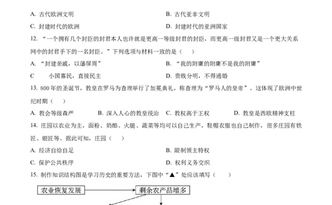 精品解析：广东省广州市增城区2024-2025学年九年级上学期期中历史试题（原卷版）_广州九上月考+期中+期末+一模二模+中考真题_2024年秋九年级上学期期中考试试卷和答案解析