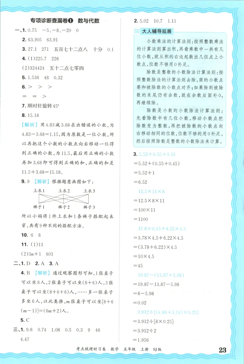 答案_25秋小学语数英习题试卷_数学_苏教版_数学《王朝霞考点梳理时习卷》苏教25秋(1)_考点梳理时习卷数学SJ5上
