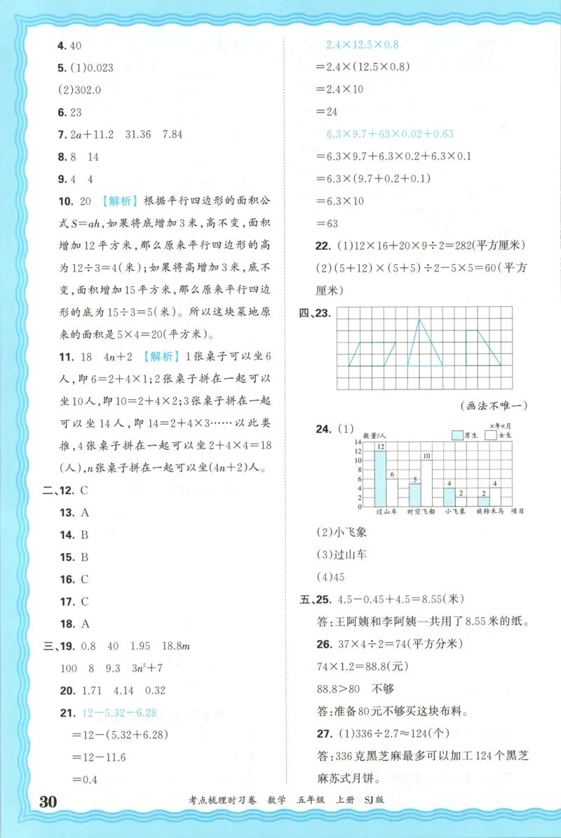 答案_25秋小学语数英习题试卷_数学_苏教版_数学《王朝霞考点梳理时习卷》苏教25秋(1)_考点梳理时习卷数学SJ5上