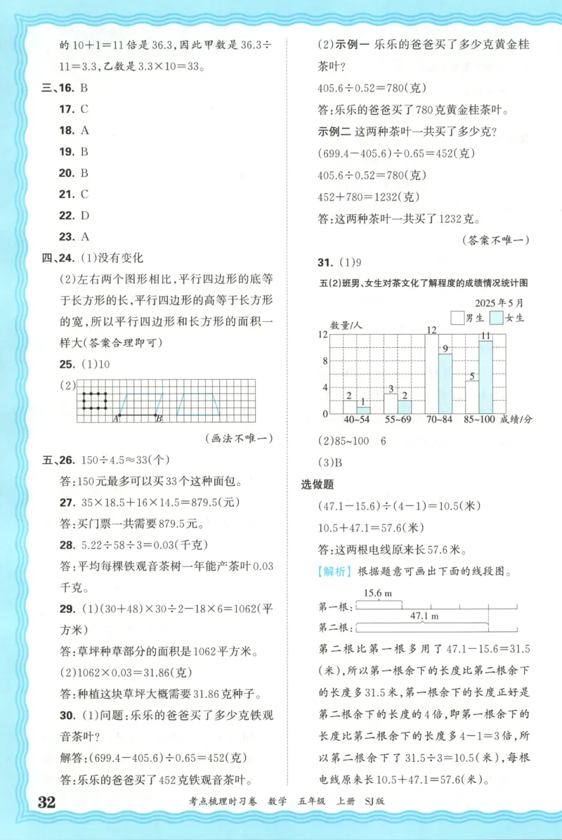 答案_25秋小学语数英习题试卷_数学_苏教版_数学《王朝霞考点梳理时习卷》苏教25秋(1)_考点梳理时习卷数学SJ5上