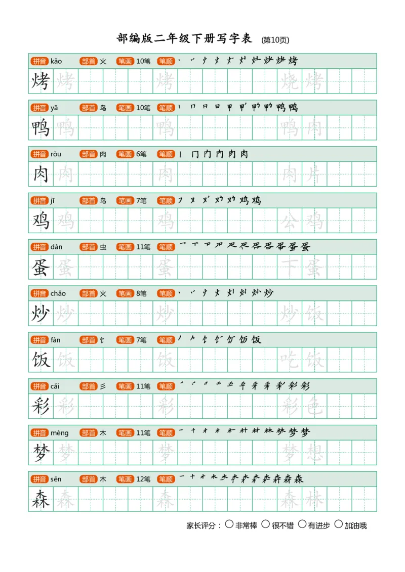 部编版二年级下册写字表(笔顺、可打印)_二年级上下册资料_小学二年级学习资料-25年更新版_2-02、小学二年级语文下册_2-2-1、复习、知识点、归纳汇总
