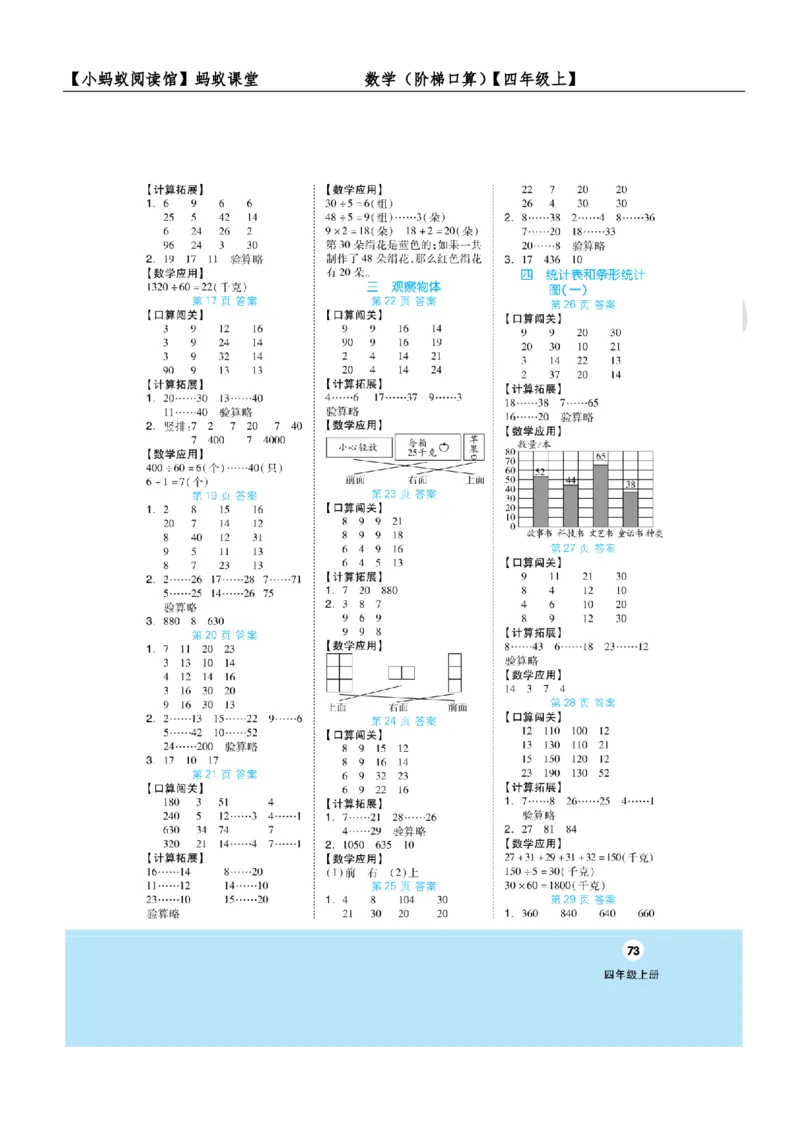 阶梯口算四年级（上）_一到六小学晨读晚默晨诵晚读_四年级上册各类资料(小纸条知识点默写单)