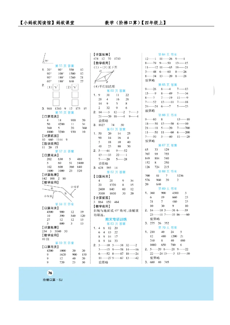 阶梯口算四年级（上）_一到六小学晨读晚默晨诵晚读_四年级上册各类资料(小纸条知识点默写单)