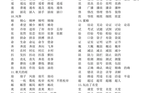 部编版小学三年级语文上册全册生字及组词_三年级上下册资料_三年级上语数英上下册学习资料_3-8-1、小学三年级语文上册_统编、部编、人教（语文全国统一只有一个版）_6、专项练习