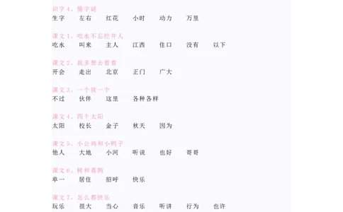 语文1年级下册课内词语全册汇总_一年级上下册资料_小学一年级学习资料-25年更新版_1-02、小学一年级语文下册_3-6-2-1、复习、知识点、归纳汇总_部编（人教）版_知识汇总