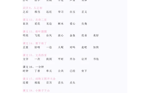 语文1年级下册课内词语全册汇总_一年级上下册资料_小学一年级学习资料-25年更新版_1-02、小学一年级语文下册_3-6-2-1、复习、知识点、归纳汇总_部编（人教）版_知识汇总