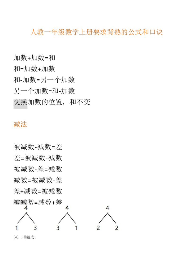 （人教版）一年级数学上册知识汇总_一年级上下册资料_小学一年级学习资料-25年更新版_1-03、小学一年级数学上册_人教版_01、知识汇总_精品数学一（上）人教版各单元知识点总汇