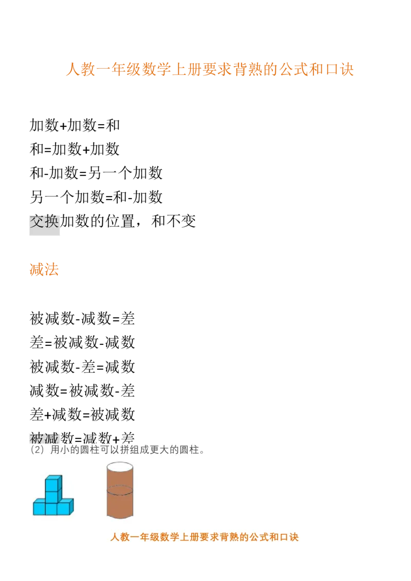 （人教版）一年级数学上册知识汇总_一年级上下册资料_小学一年级学习资料-25年更新版_1-03、小学一年级数学上册_人教版_01、知识汇总_精品数学一（上）人教版各单元知识点总汇