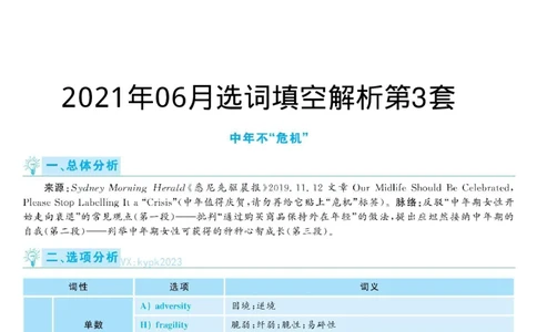 2021.06英语六级选词填空第3套解析_六级_六级选词填空_六级选词填空解析