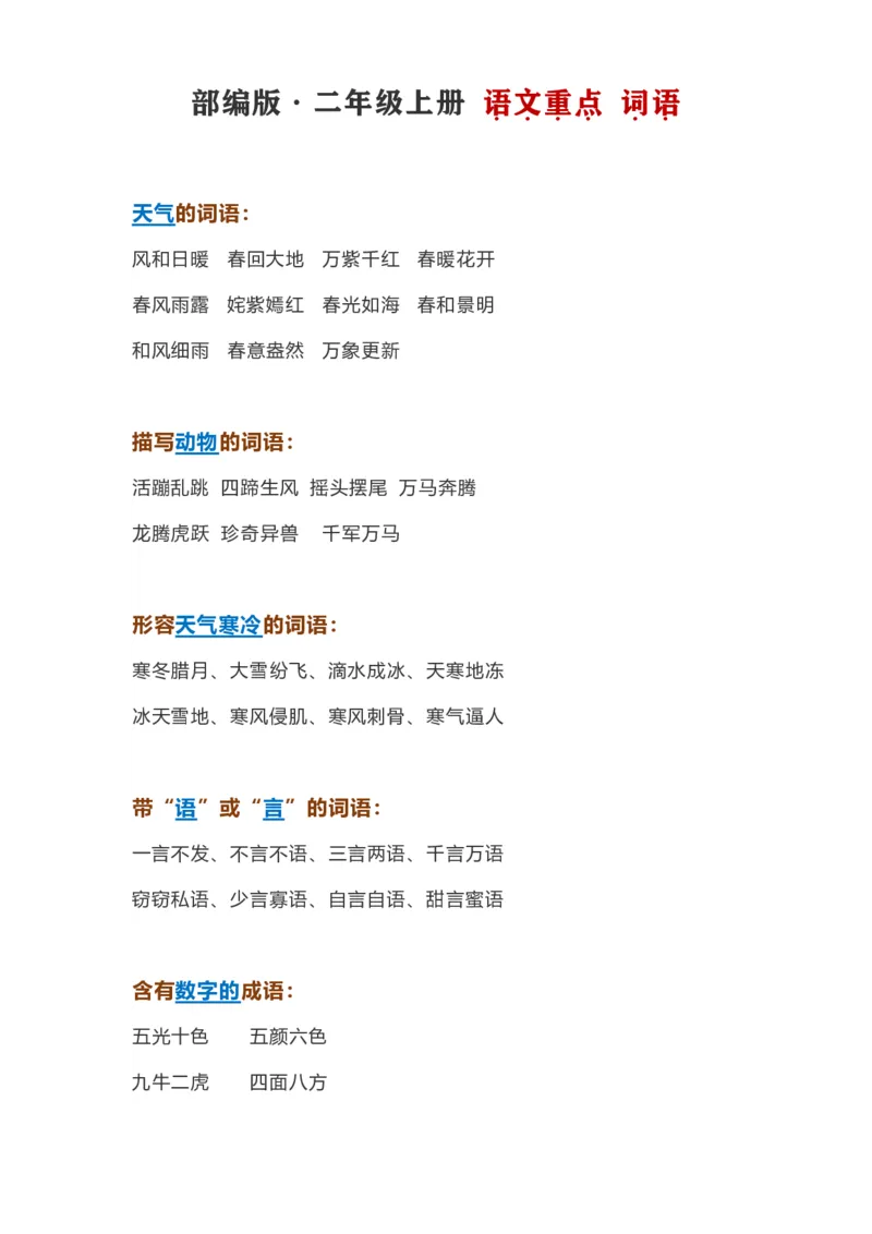 重点词语_二年级上下册资料_二年级语数英上下册学习资料_3-7-1、小学二年级语文上册_统编、部编、人教（语文全国统一只有一个版）_1、知识点总结_专项-字词句子