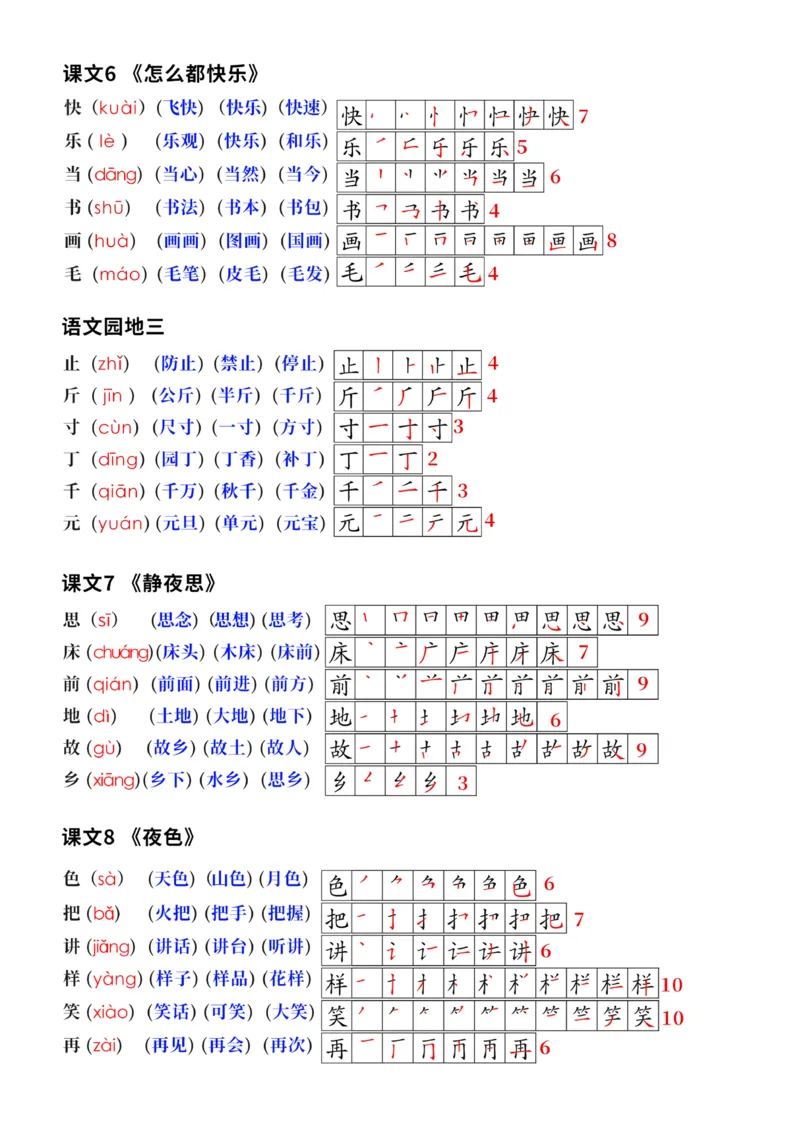 终版一下语文生字笔顺拼音组词课本贴修正版1_一年级上下册资料_一年级下册小红书同款资料_一下语文