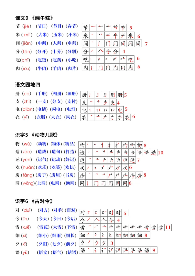 终版一下语文生字笔顺拼音组词课本贴修正版1_一年级上下册资料_一年级下册小红书同款资料_一下语文