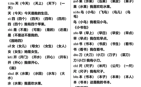 部编版语文一年级上册写字表生字组词造句_一年级上下册资料_小学一年级学习资料-25年更新版_1-01、小学一年级语文上册_08、专项练习_拼音生字