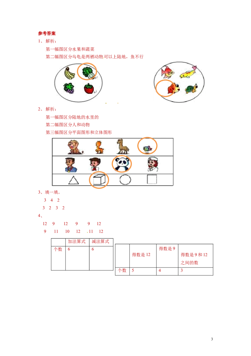 精品一年级下册数学同步练习-《分类与整理》2-人教新课标（猪猪喜羊羊）_一年级上下册资料_小学一年级学习资料-25年更新版_1-04、小学一年级数学下册_人教版_同步练习