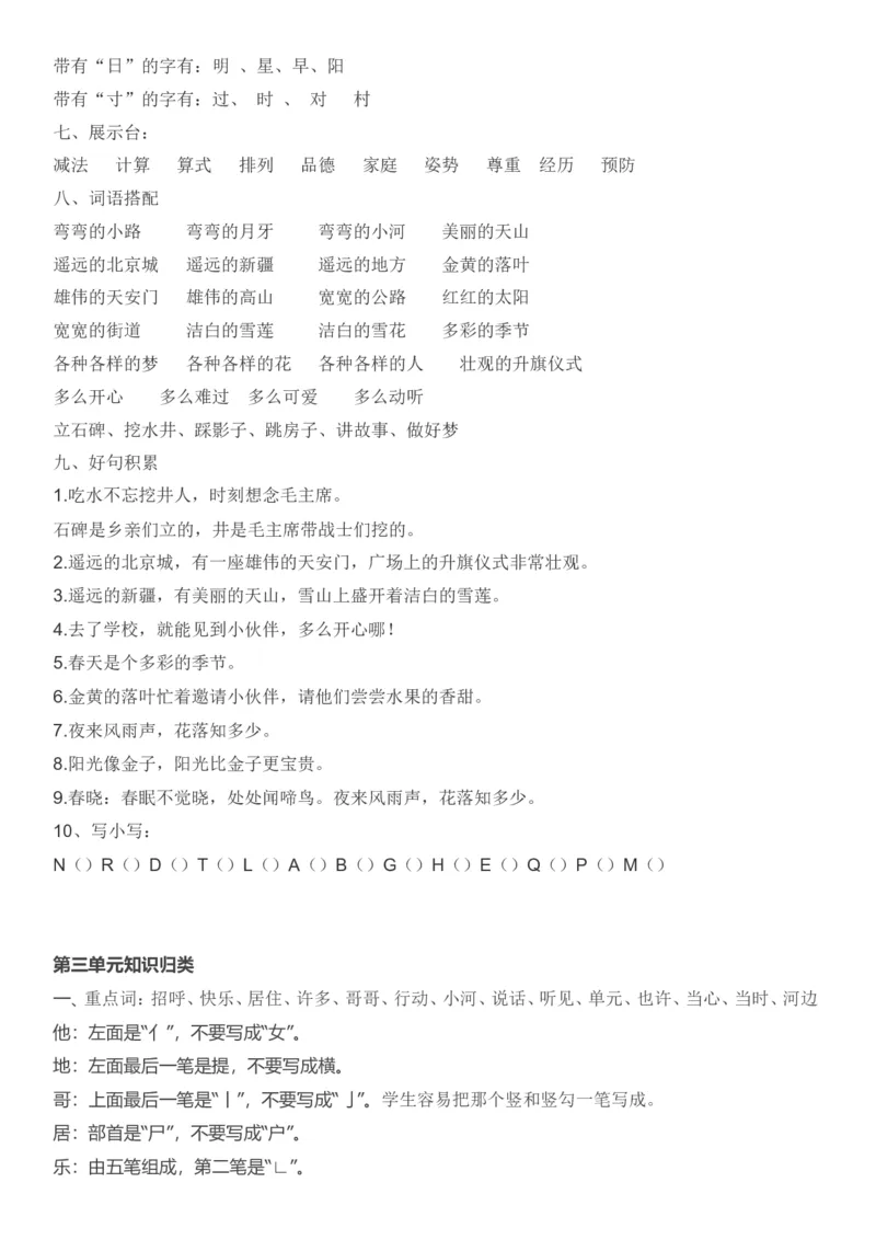部编版一年级语文下册知识点全归纳_一年级上下册资料_小学一年级学习资料-25年更新版_1-02、小学一年级语文下册_3-6-2-1、复习、知识点、归纳汇总_部编（人教）版_知识汇总