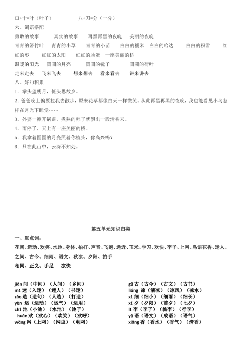 部编版一年级语文下册知识点全归纳_一年级上下册资料_小学一年级学习资料-25年更新版_1-02、小学一年级语文下册_3-6-2-1、复习、知识点、归纳汇总_部编（人教）版_知识汇总
