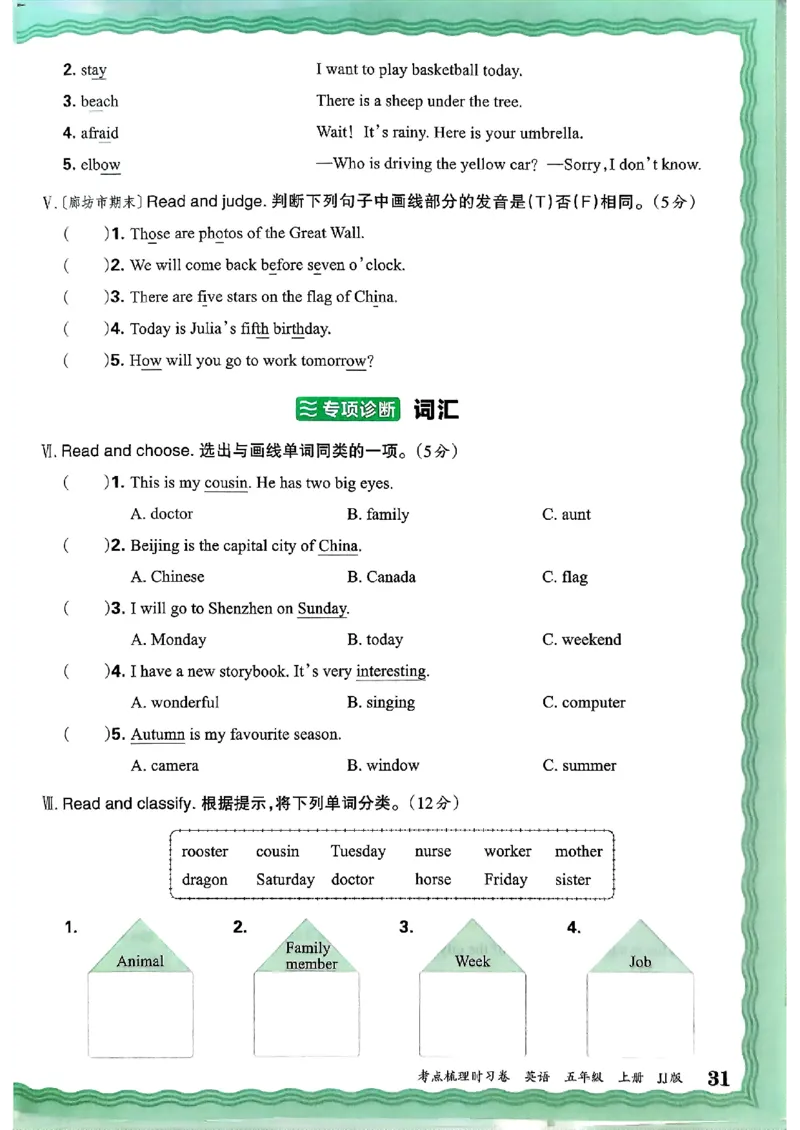 英语五年级上册JJ版考点梳理时习卷_25秋小学语数英习题试卷_英语_冀教版_英语《王朝霞考点梳理时习卷》冀教25秋_25秋《王朝霞考点梳理时习卷》英语冀教五上