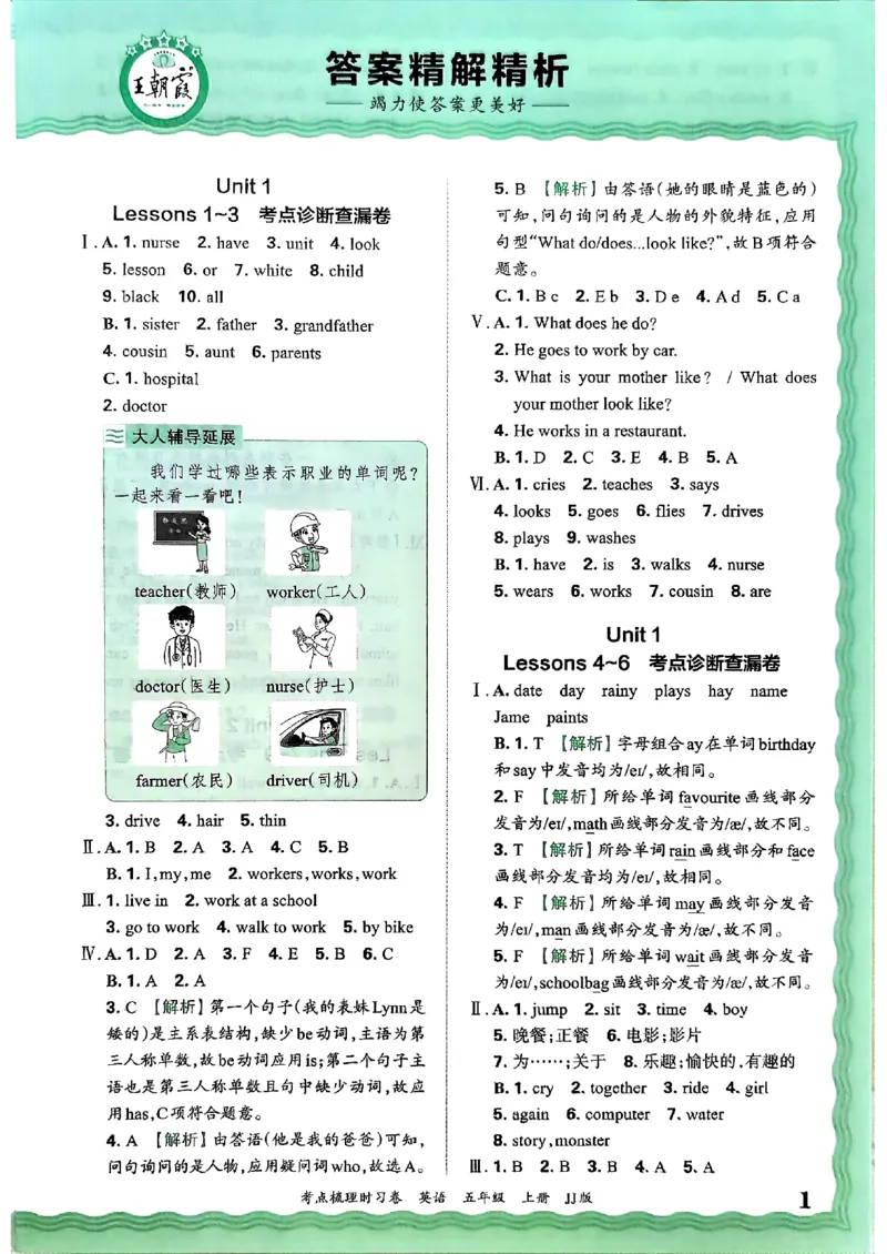 英语五年级上册JJ版考点梳理时习卷_25秋小学语数英习题试卷_英语_冀教版_英语《王朝霞考点梳理时习卷》冀教25秋_25秋《王朝霞考点梳理时习卷》英语冀教五上